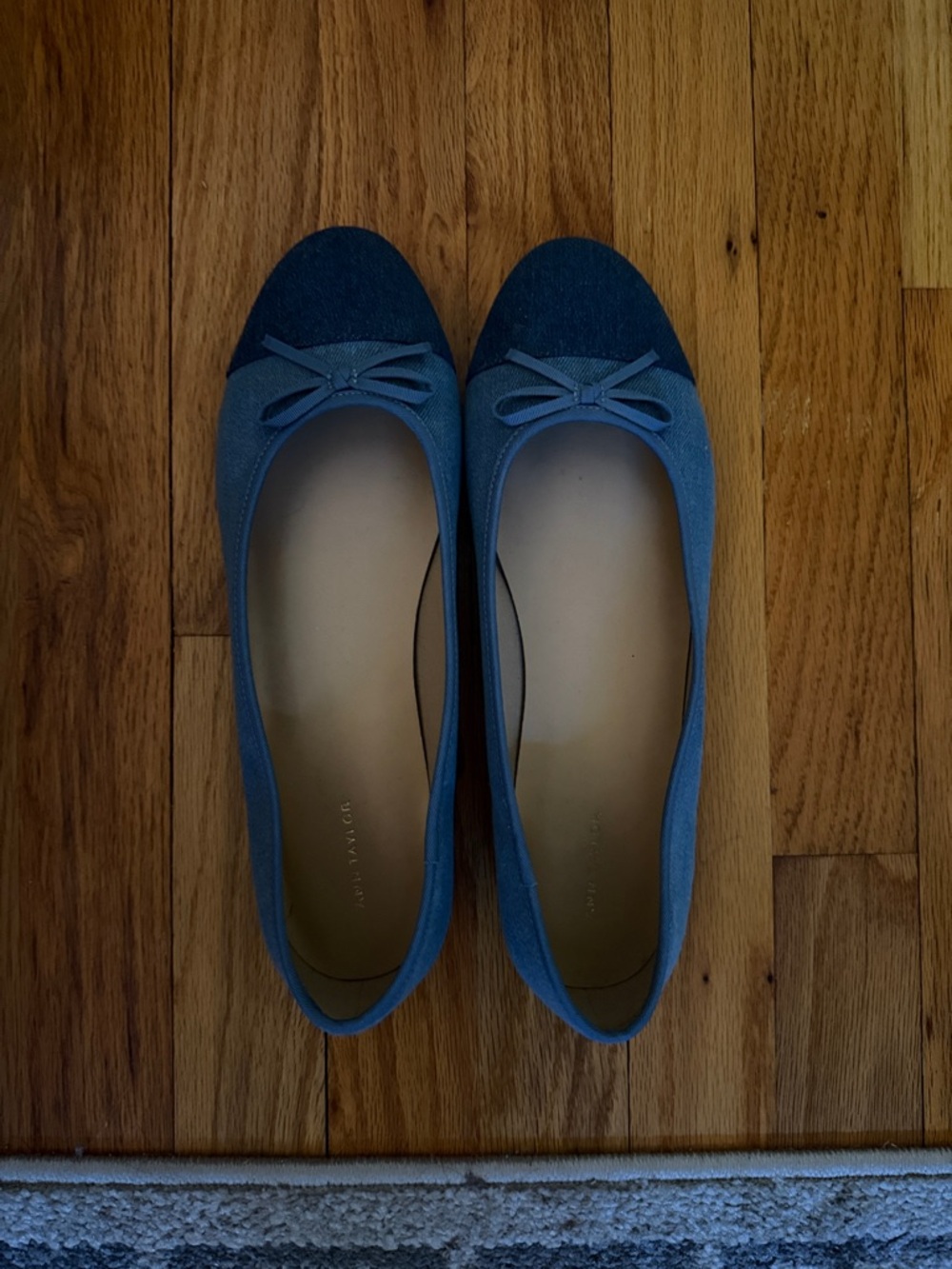 Ann Taylor Two-Tone Blue Denim Bow Ballet Flats